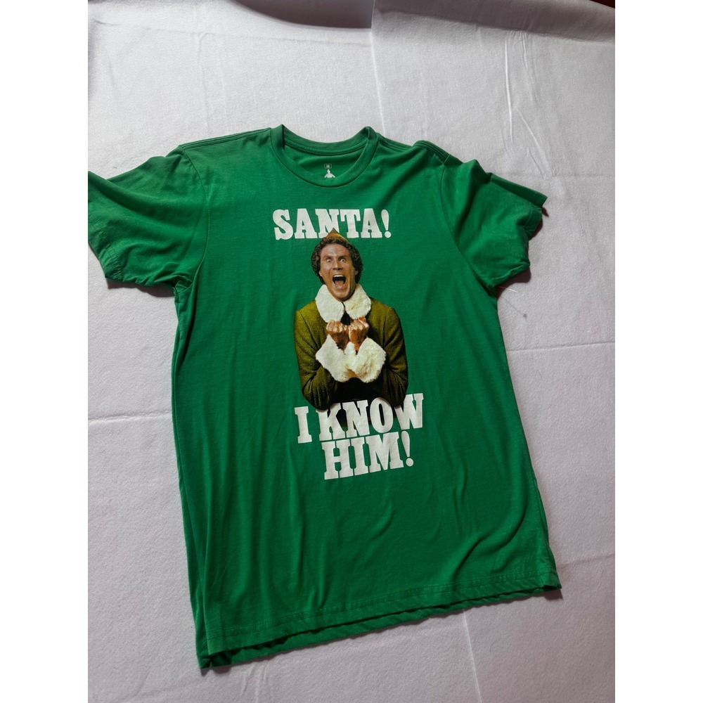 Elf Movie Santa I Know Him Green Graphic T-Shirt Mens Medium Ripple Junction